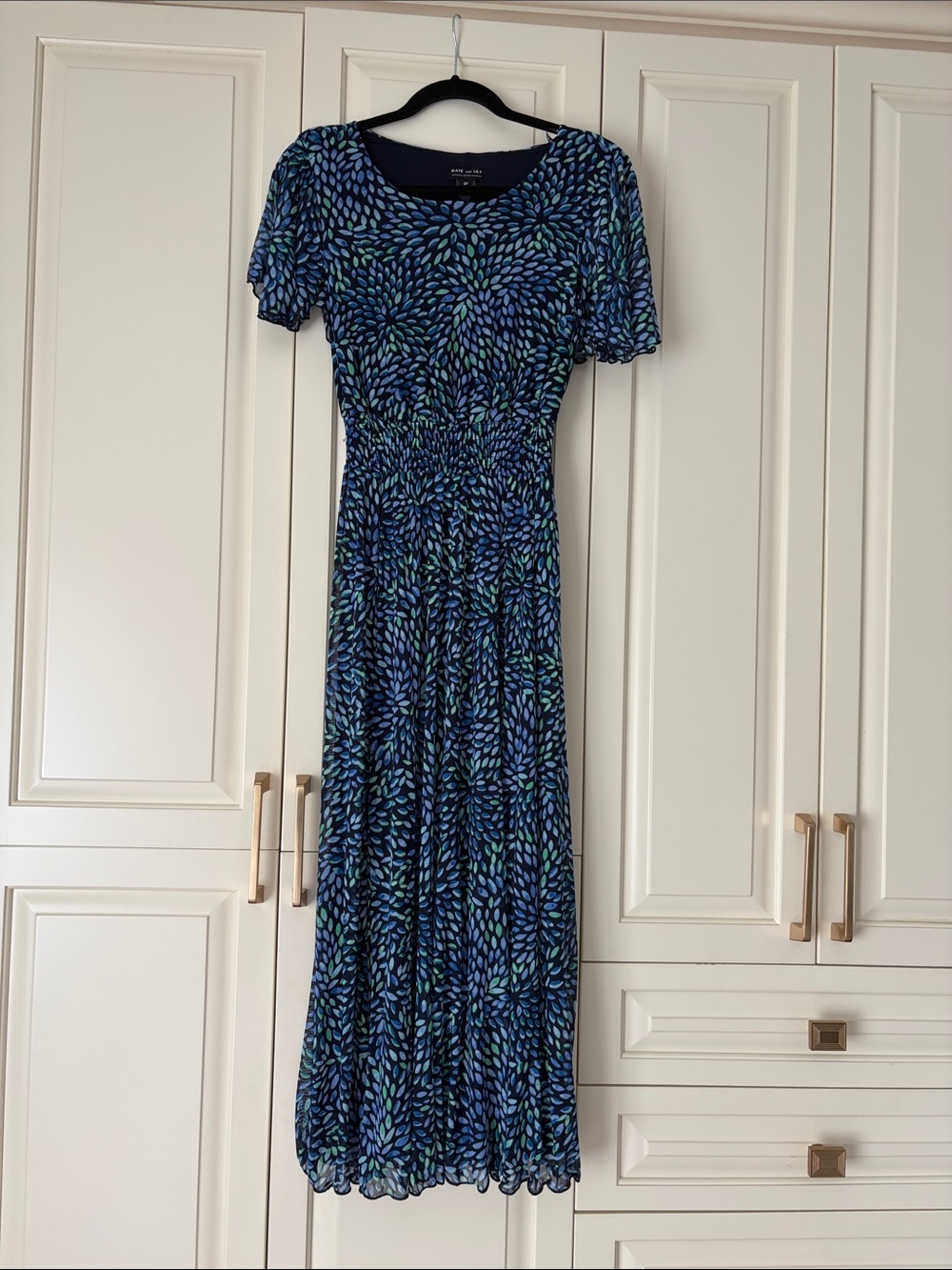 Blue & Green Floral-Print Short-Sleeve Maxi Dress
